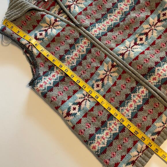 L.L. Bean Fair Isle Vest Womens Large Gray Multicolor Lambs Wool Full Zip Nordic - Picture 6 of 6